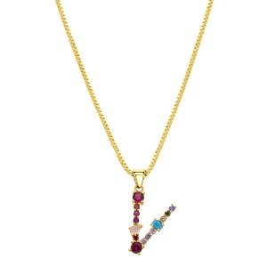 Adornia 14k Gold Plated Multi Color Stone Initial Necklace - 1 of 4