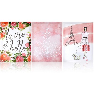 Juvale 3 Pack Paris Canvas Wall Art, Bedroom Print Set for Girls, Home Decor (12 x 15.8 x 0.6 in)