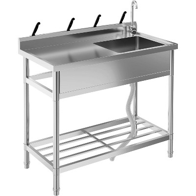 Stainless Steel Utility Sink - Freestanding Commercial Sink with Faucet for Garage/Laundry/Shop