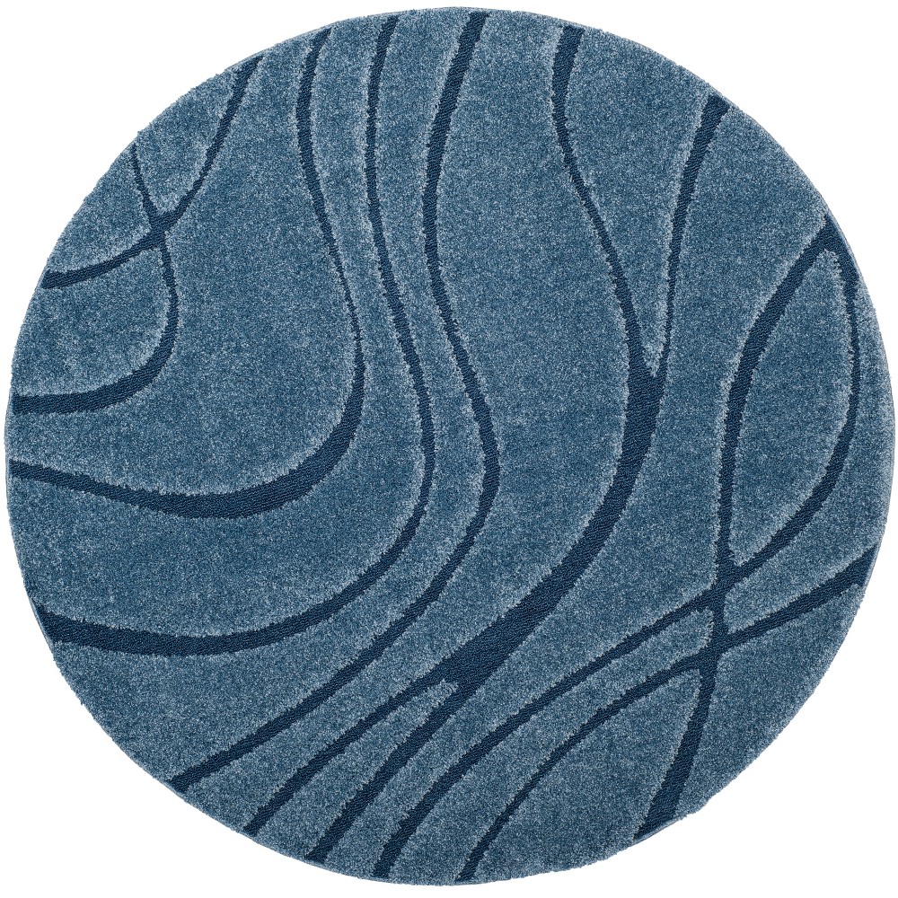 Light Blue Swirl Loomed Round Area Rug 6'7in - Safavieh