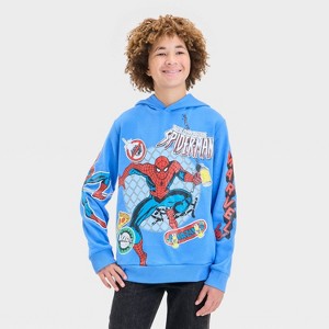 Boys' Spider-Man Elevated Hooded Sweatshirt - Blue - 1 of 4