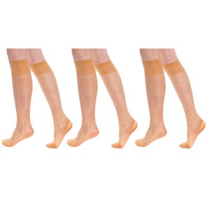 3 Pairs Sheer Knee High Socks for Women 15 Denier with Stay-Up Band One Size - 1 of 3