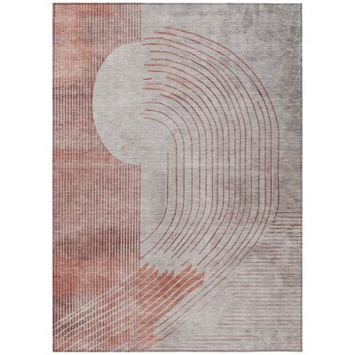 Salmon And Beige Geometric Washable Indoor Outdoor Area Rug