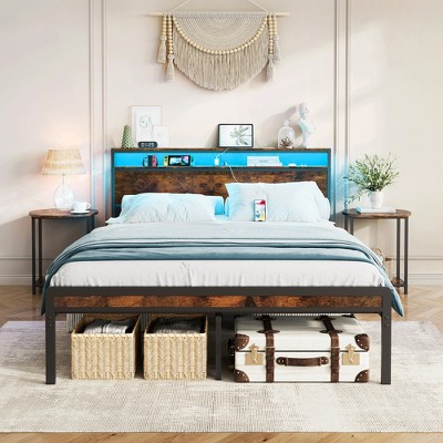PDTEND Full Size Black Metal Bed Frame with Headboard & Footboard, Heavy Duty Steel Slat Support, Noise-Free
