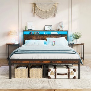PDTEND Full Size Black Metal Bed Frame with Headboard & Footboard, Heavy Duty Steel Slat Support, Noise-Free - 1 of 4