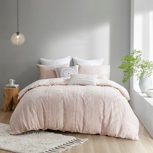 3Pcs Boho Style Cotton Comforter Set, Jacquard Striped Design Oeko-Tex Certified Bed Set, Farmhouse Decor Style Bedding Set with Matching Shams - 1 of 4