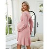 Womens Maternity Dress V Neck Long Sleeve Tie Waist Flowy Dress Midi Dress for Baby Shower Photography Fall Outfits for Maternity,Pink - 2XL - 3 of 4