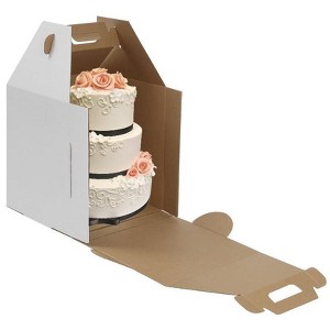 W Packaging Plain Tall White/Kraft Cake-Carrier Box 12" x 12" x 14" High - Pack of 10 - 1 of 2