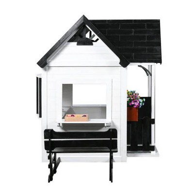 Oceano White and Black Wooden Playhouse with Kitchen and Garden
