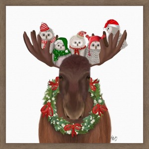 Amanti Art Christmas Moose and Christmas Owls Forward by Fab Funky Canvas Wall Art Print Framed - 1 of 4