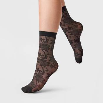 Women's Floral Sheer Anklet Socks - A New Day™ Black 4-10