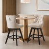 Leovsnove Velvet Swivel Bar Stool Set of 2,Counter Height Upholstered Rotating Barstools with Wood Legs,Footrest,Chrome Nailhead - 3 of 4