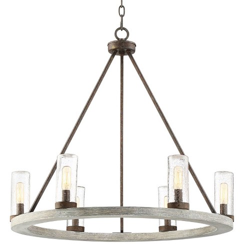 Franklin Iron Works Gray Wood Finish, Seeded Glass Shade For Chandelier