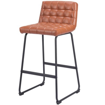 HomeRoots Set of Two 30" Brown And Black Faux Leather And Steel Bar Height Bar Chairs