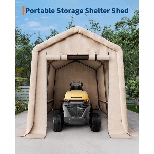 7*10FT Outdoor Portable Storage Shed with Roll-Up Door & Vent, 200G Heavy-Duty Waterproof PE Tarp, UV-Resistant Shelter for Motorcycle - 1 of 4