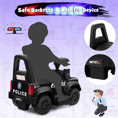 Black 6V Kids Ride On Police Car with Megaphone and Siren