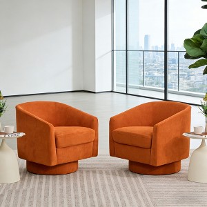 Vipbear Set of 1/2 Swivel Barrel Accent Chair,Round Chenille/Faux Leather Living Room Arm Chairs,Modern Upholstered Comfty Chairs,Small Club Armchair - 1 of 4