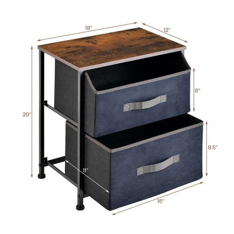 Costway Nightstand End Side Table Dresser with 2 Pull-out Fabric Drawers for Bedroom, 3 of 10