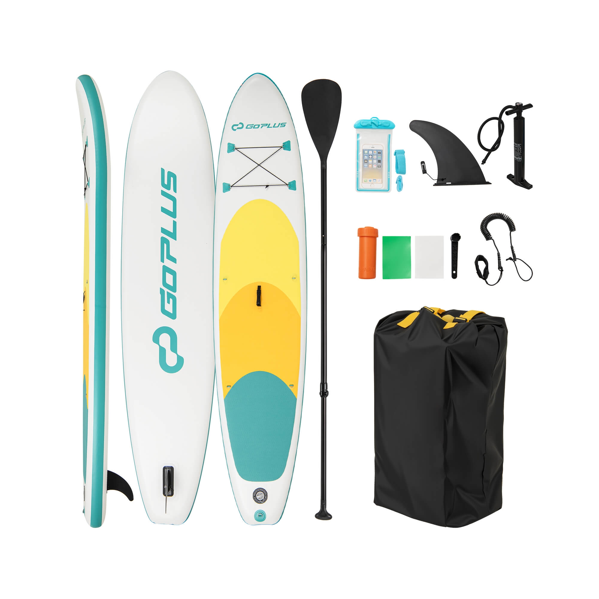 Costway 11' Inflatable Stand Up Paddle Board whth Accessories Paddle Hand Pump Repair Kit, Yellow