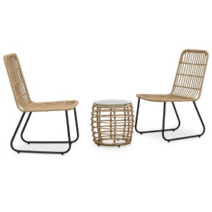 vidaXL 3 Piece Bistro Set Poly Rattan Oak - 1 of 4