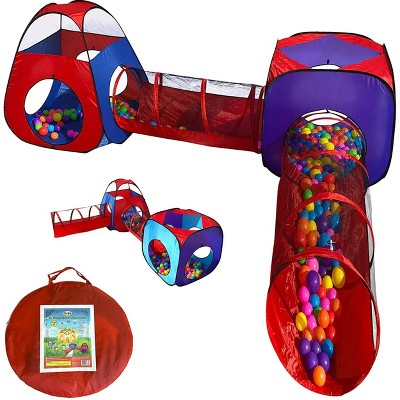 Playz 4pc Red Blue Pop Up Play Tent  & Crawl Tunnels for Kids, Baby & Toddler, Boys & Girls with Bag
