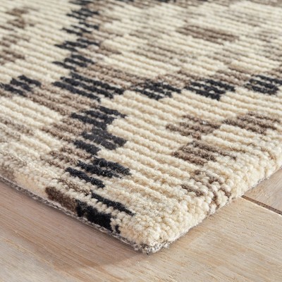Black and Gray Geometric Hand Tufted Wool Rug, 2' x 3'