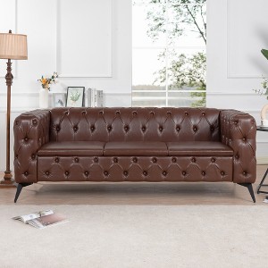GDFStudio Sari 84.06'' Traditional 3-Seater Faux Leather Tufted Sofa with Cushions - 1 of 4