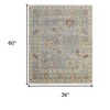 Blue Taupe And Gray Wool Floral Hand Knotted Area Rug With Fringe - 3 of 4