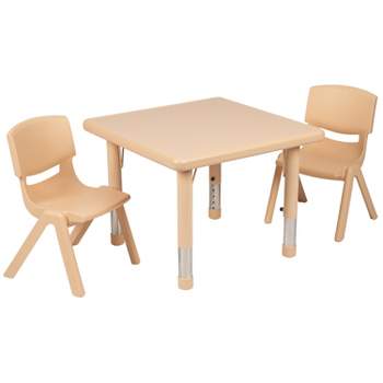 Emma and Oliver 24" Square Natural Plastic Height Adjustable Activity Table Set with 2 Chairs