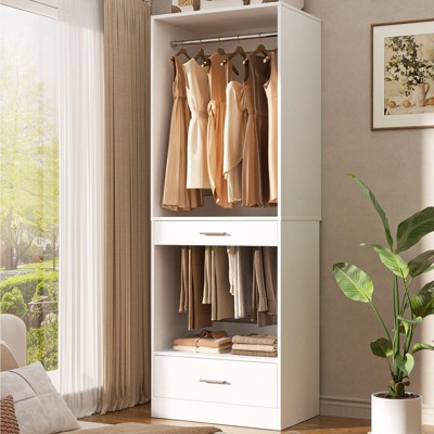 Aheaplus Closet System Organizer with Hanging Area, Freestanding Wooden Closet with Drawers