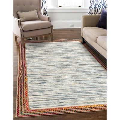 Handwoven Ivory Stripe Indoor Rug with Easy Care & Stain Resistance