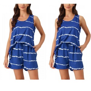 INSPIRE CHIC Women's 4 Pcs Striped Crew-Neck Sleeveless Tank & Shorts Pajama Sleepwear Set - 1 of 4