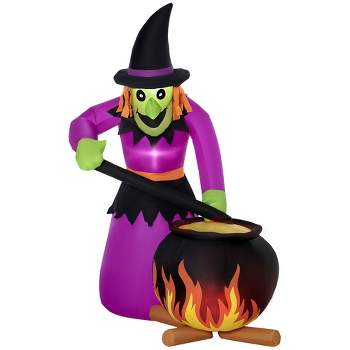 Outsunny 6ft Inflatable Halloween Witch Brews Cauldron with Flame Light, Blow-Up LED Display Indoor Outdoor for Garden, Lawn, Party, Holiday
