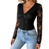 Women's Lace Blouse Long Sleeve Deep V-Neck, Backless Sheer Fitted Top Floral See-Through for Date Night, Cocktail Party - 2 of 4