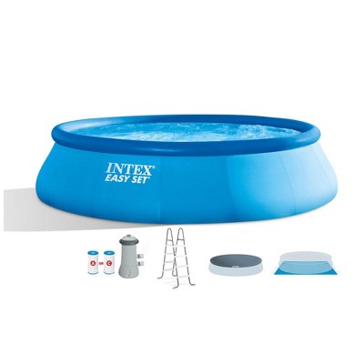 Intex Easy Set Inflatable Puncture Resistant Circular Above Ground Portable Outdoor Family Swimming Pool with Filter