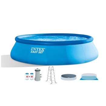 Intex 26175EH Easy Set 15 Feet by 42 Inch Round Inflatable Outdoor Backyard Above Ground Swimming Pool Set with Cover, Ladder, and Filter, Blue