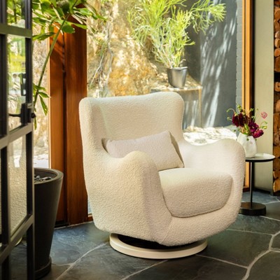 Ivory Boucle Modern Swivel Glider with Curved Back