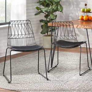 Set of 2 Picot Chairs Black - Lifestorey: Geometric Metal Frame, Faux Leather Cushion, 250lb Capacity - 1 of 4