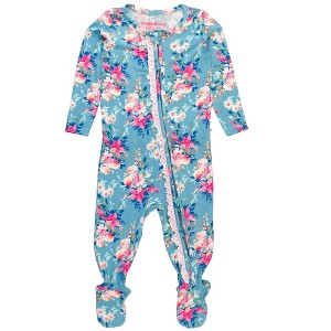 RuffleButts SoftSnooze Baby Girls Ruffle One Piece Footie Pajama - 1 of 4