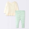 Baby Girls' 2pc Deer Ruffle Long Sleeve T-Shirt and Striped Leggings Set - Cloud Island™ Mint Green/Cream - 2 of 4
