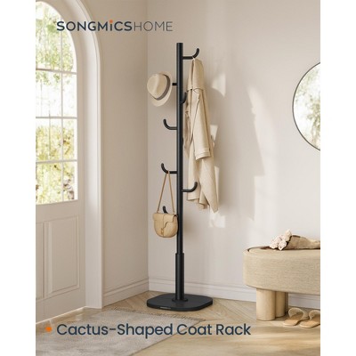 SONGMICS HOME Cactus-Shaped Coat Rack, Coat Rack Freestanding, Coat Rack Stand with 8 Sturdy Hooks, with Curved Ends, 69 Inches Tall, Ink Black