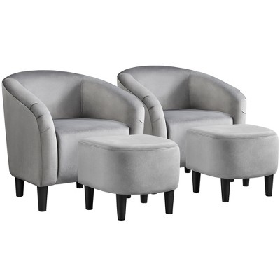 Yaheetech Set of 2 Upholstered Barrel Shaped Accent Arm Chair with Ottoman for Bedroom