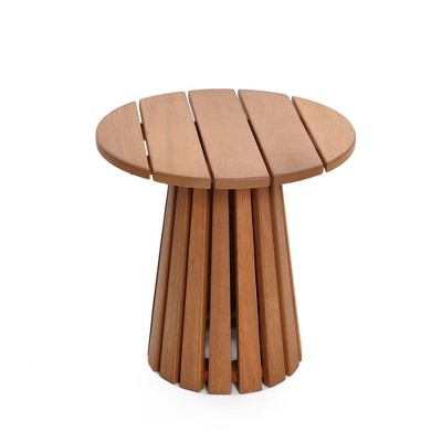 LuxenHome Natural Solid Wood 17.7-Inch Round Outdoor Side and End Table Brown