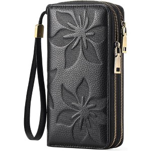 Hachikiko Womens Clutch Wallet RFID Blocking - Vegan Leather Wristlet with Adjustable Grip Hand Strap, Dual-Zipper Large Capacity Credit Card - 1 of 4