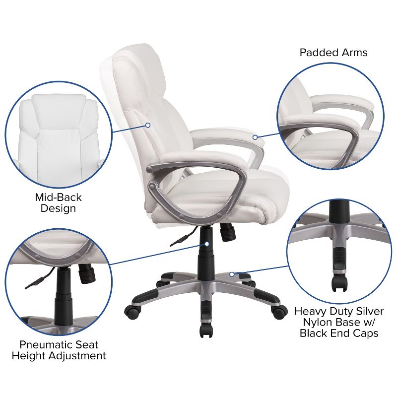 Flash Furniture Mid-Back LeatherSoftSoft Executive Swivel Office Chair with Padded Arms, 4 of 13