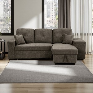 95" Velvet Convertible L-Shaped Sectional Sofa Bed with Storage & Side Shelf - 1 of 4