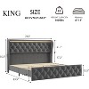 Bed Frame with LED Lights and Charging Station, Velvet Upholstered Platform Bed with Wingback Headboard, Button Tufted, Noise-Free. - 2 of 4