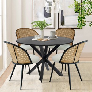 Oliver jules 5 piece Farmhouse Black Round Dining Set With Boucle Fabric Mesh Rattan Backrest Dining Chair Set Of 4 With Black Legs maison Boucle Target