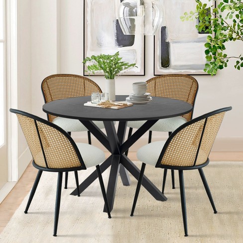 Black rattan dining table best sale and chairs