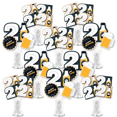 Big Dot of Happiness Cheers and Beers to 21 Years - 21st Birthday Party Centerpiece Sticks - Showstopper Table Toppers - 35 Pieces